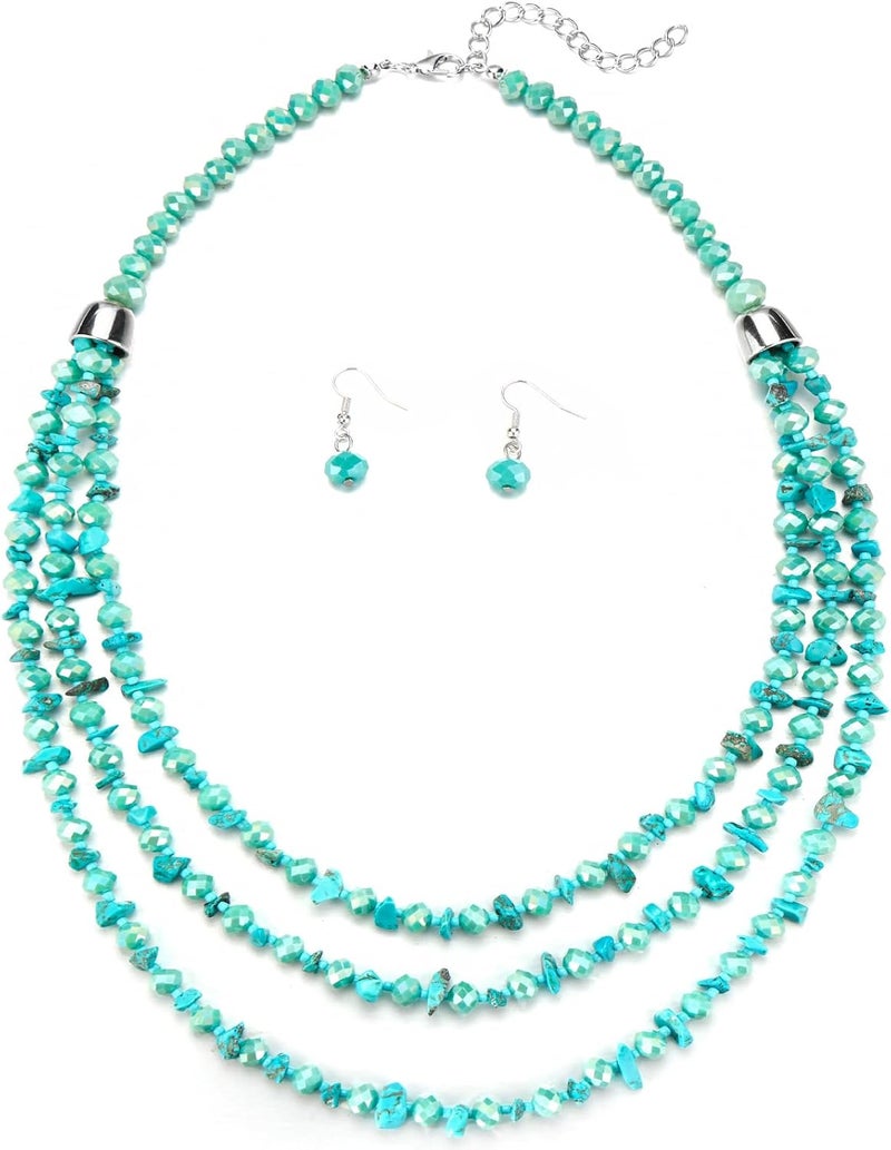 Errally Store Layered Beaded Statement Necklace Multi Strand Crystal Beads Collar Necklace and Earring Sets for Women Fashion Costume Jewelry Set Gifts for Her - Image 1